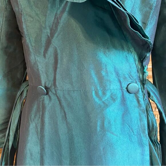Teri Jon Rickie freeman Emerald Green 100% silk wrap Dress size 4 ruffle formal - Picture 13 of 13